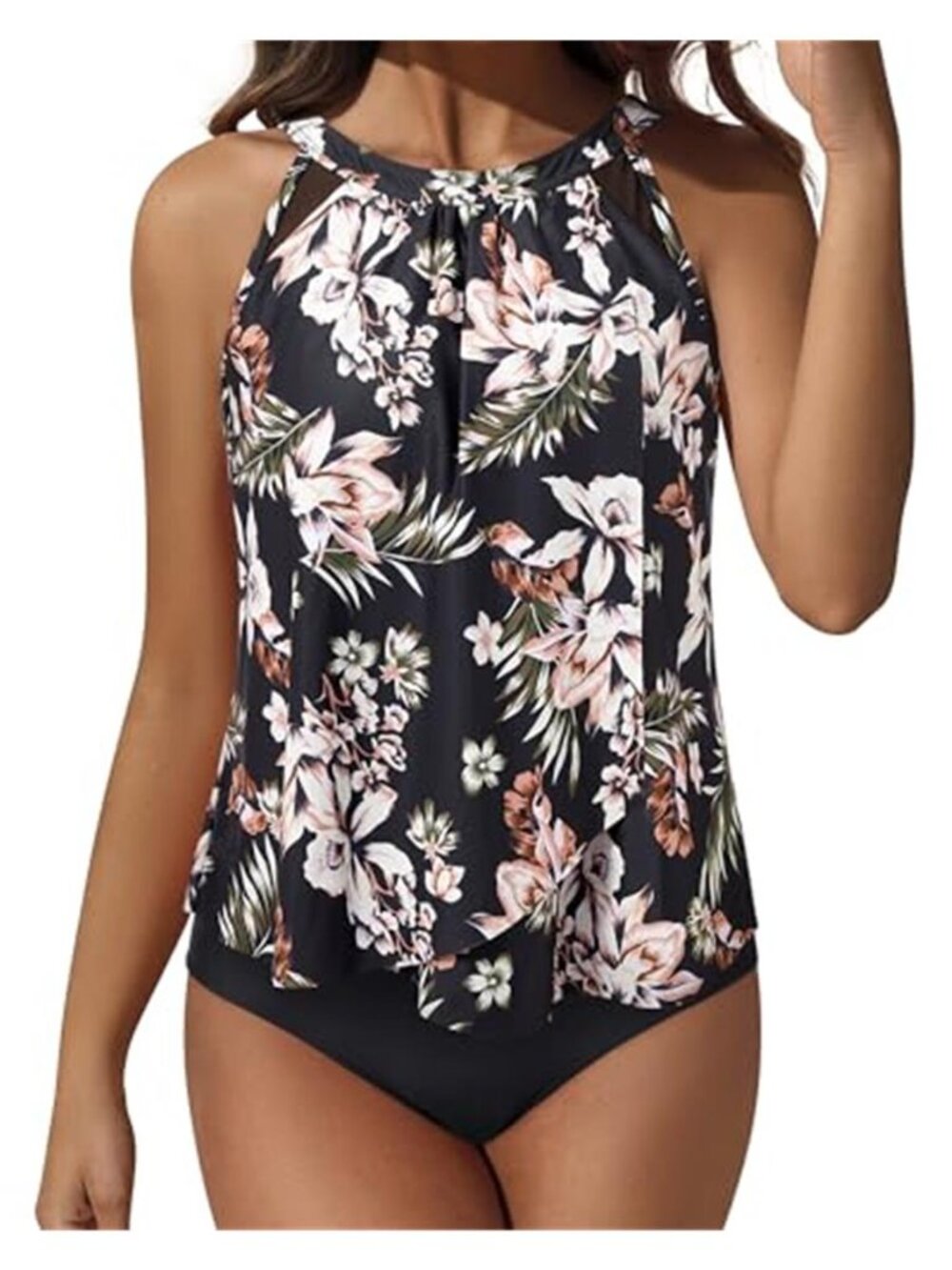 Womens Tankini Swimsuit High Neck Tummy Control Two Piece Bathing Suit Ruffle